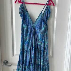 Alewalis Design Blue Paisley Vintage Silk Mini Dress OS